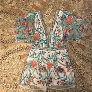 Selfie Leslie Mesh Overlay Embroidered Romper